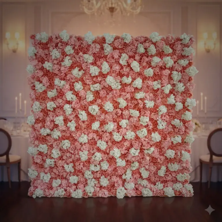 Artificial floral wall backdrop for weddings, quinceañeras and special events