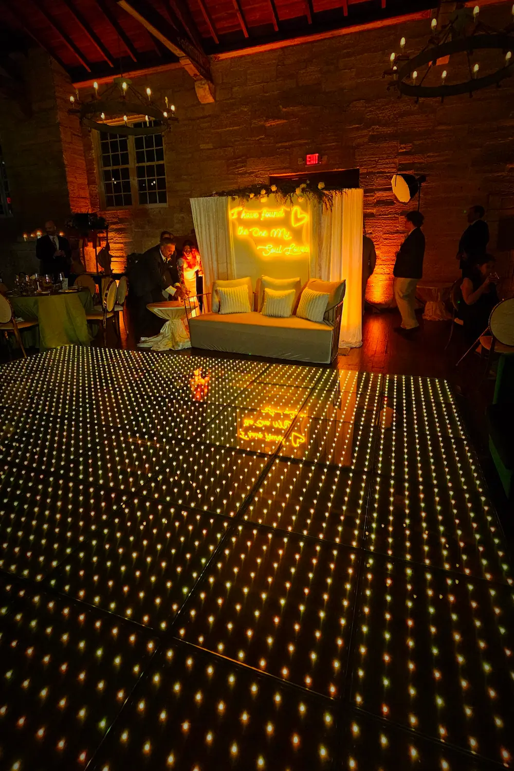 Custom illuminated LED dance floor with RGB patterns for a Miami event