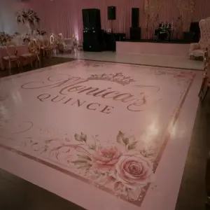 Luxury custom vinyl dance floor wrap designed to coordinate with a wedding in West Palm Beach