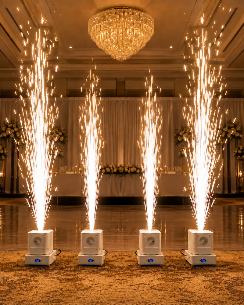 Four synchronized cold spark machines at an event in Fort Lauderdale