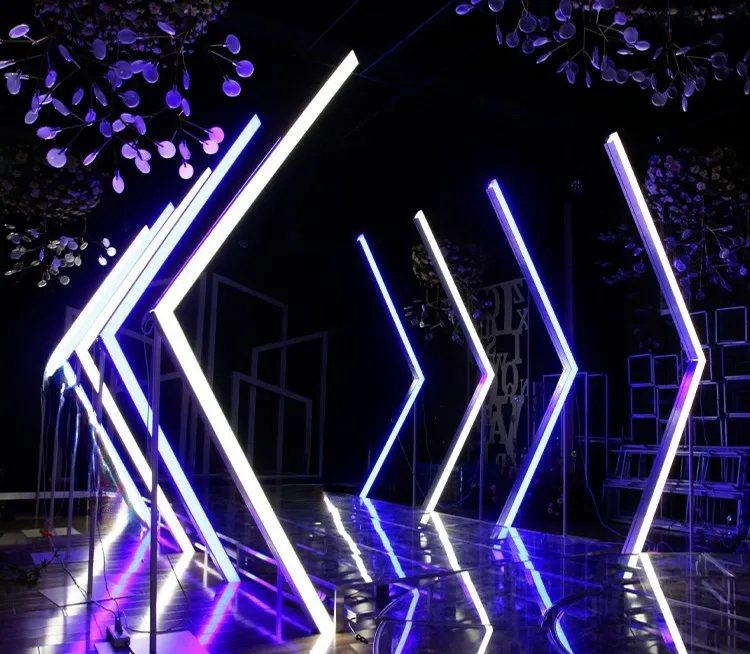 Half-diamond LED arch rental with white lighting for an event entrance in Broward County