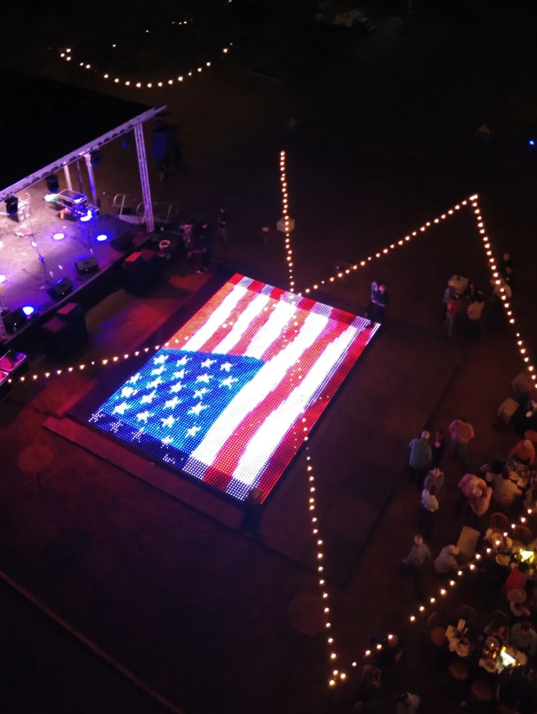 Pixel LED dance floor displaying a custom name or company logo in Miami