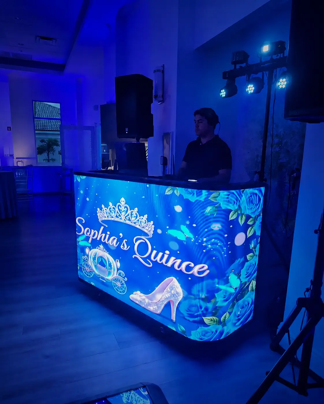 Curved LED DJ screen booth for a South Florida Quinceañera production