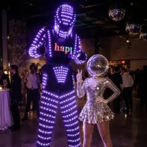 Multicolor LED robot entertaining a quinceañera and guests in Broward County