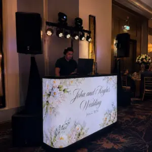 LED DJ screen booth rental with animated visuals for weddings and parties in Broward County