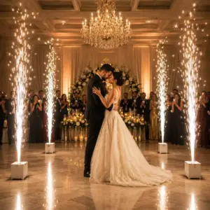 Cold sparkler rental framing a wedding first dance in Miami