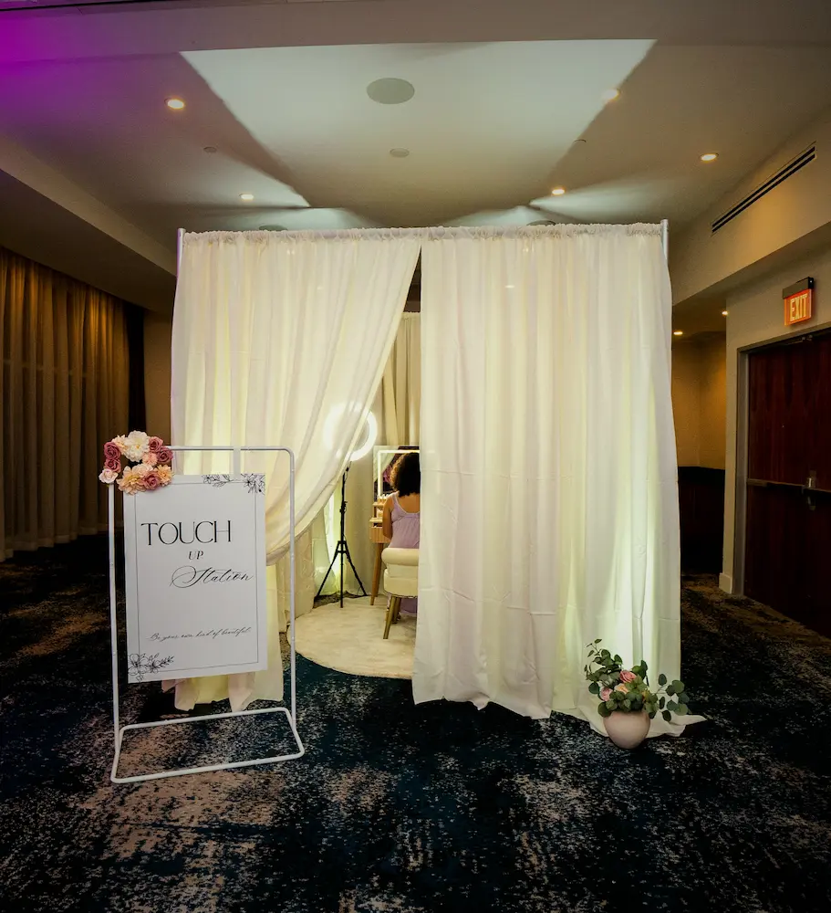 Elegant makeup retouch station for brides and wedding parties in Miami