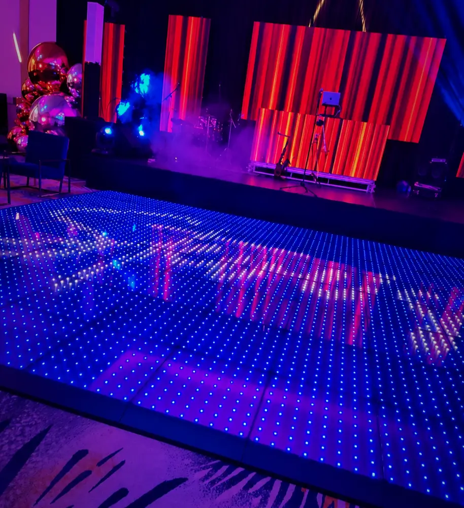 Disco-inspired 70th birthday in Fort Lauderdale with a custom Pixel LED dance floor