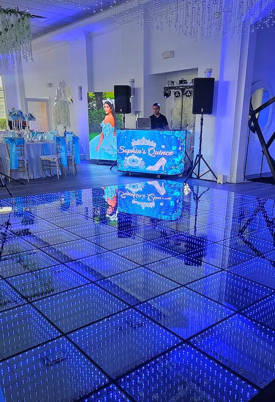 16 by 16 Infinity LED dance floor at a Quinceañera in Royal Palm Beach Florida