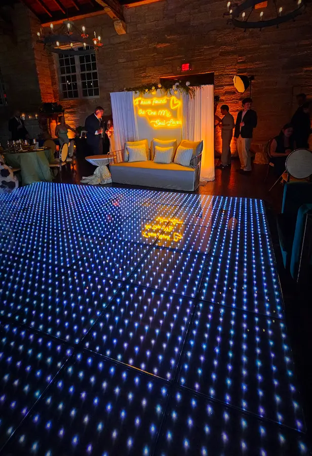Bright white Pixel LED dance floor rental at Coral Gables wedding