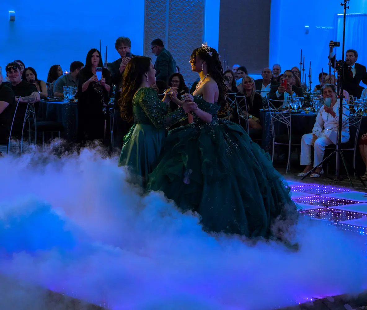 Mother and daughter quinceañera dance with Dancing on the Clouds over an Infinity LED floor in Sunrise Florida