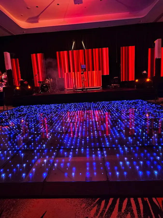 18 by 18 Pixel LED dance floor at Steve's 70th birthday at Hilton Fort Lauderdale Marina