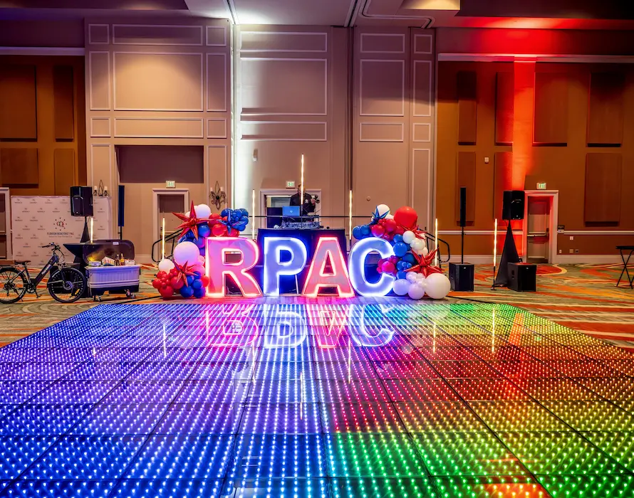 Large 24 by 24 Pixel LED dance floor at a corporate event in Orlando Florida
