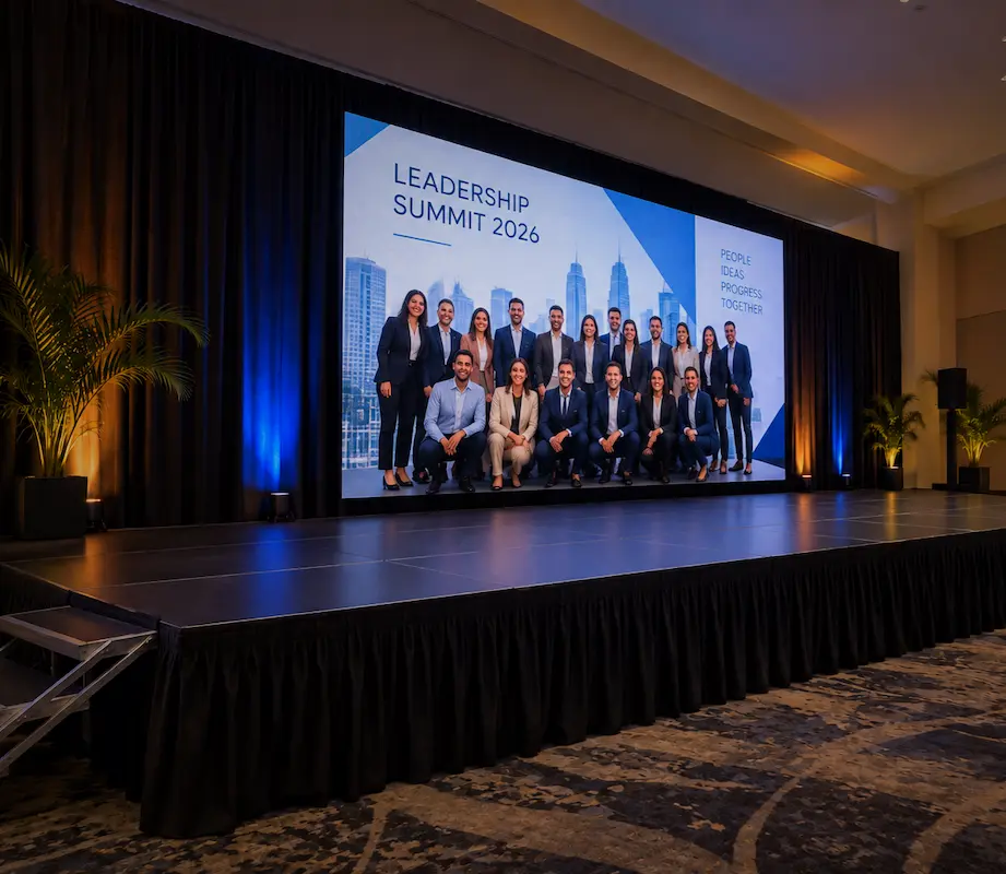 Large horizontal LED video wall rental for a corporate event in Miami