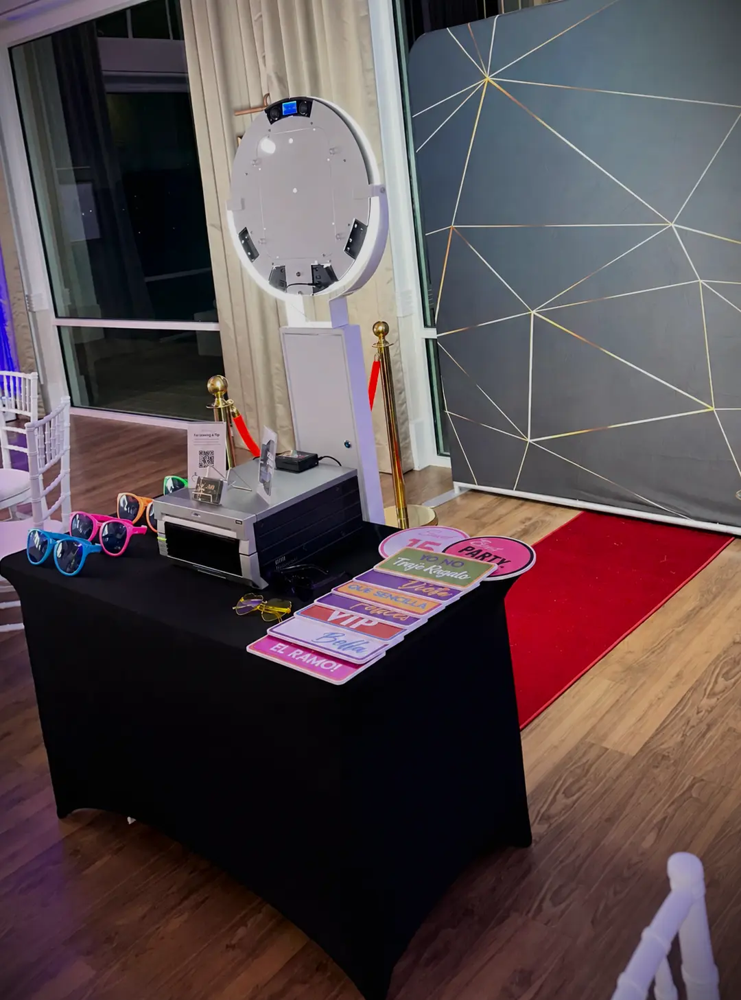 Premium iPad Photo Booth with props, red carpet and backdrop at a Boca Raton birthday party
