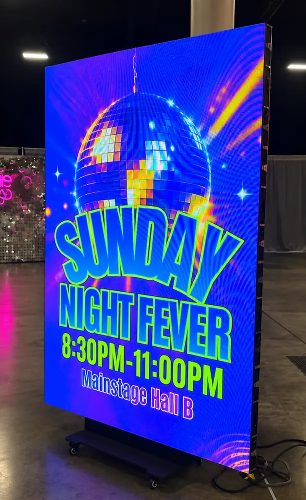 Vertical LED screen and digital signage at a corporate event in Fort Lauderdale