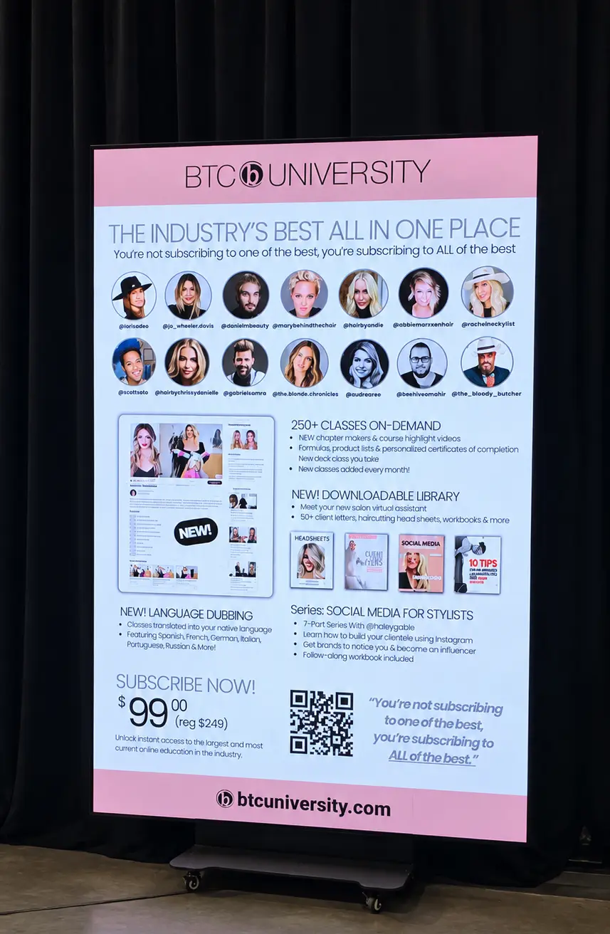 4.2 by 7 foot vertical LED screen displaying corporate branding in Palm Beach
