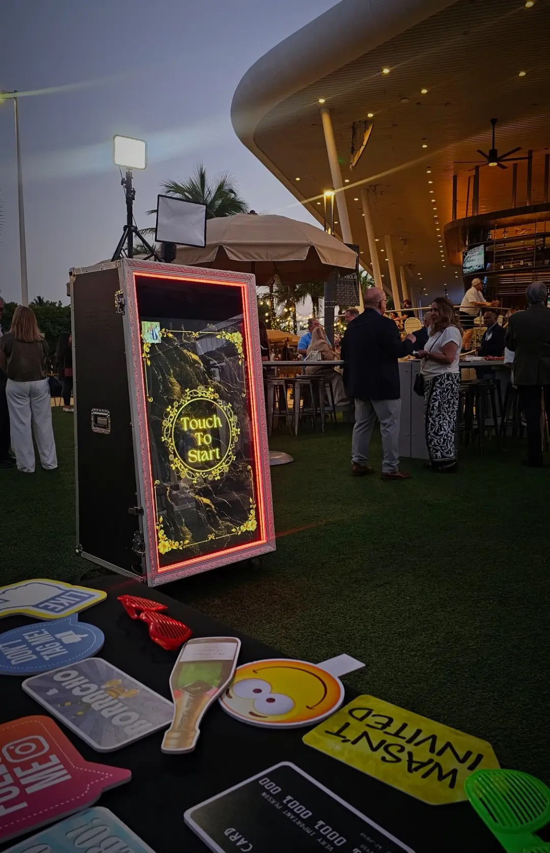 Magic Mirror photo booth with lighting and props at the CSK holiday celebration at Bayshore Club